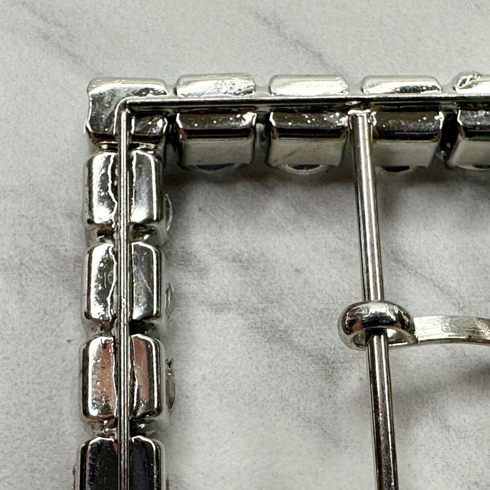 Square Rhinestone Silver Tone Belt Buckle - Picture 13 of 14